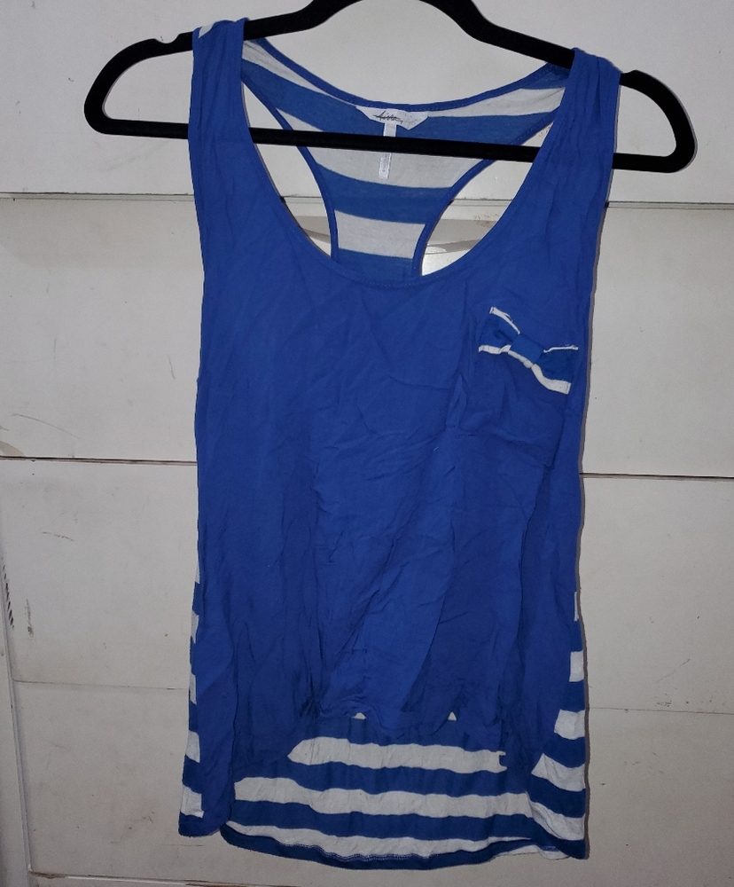 Blue and white striped tank